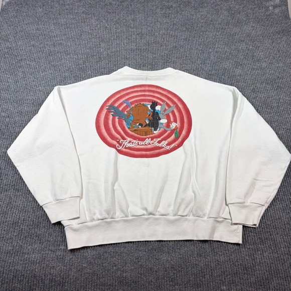 Vintage Looney Tunes Sweatshirt Men's XL White Long Sleeve Double Sided Rare - Picture 4 of 9